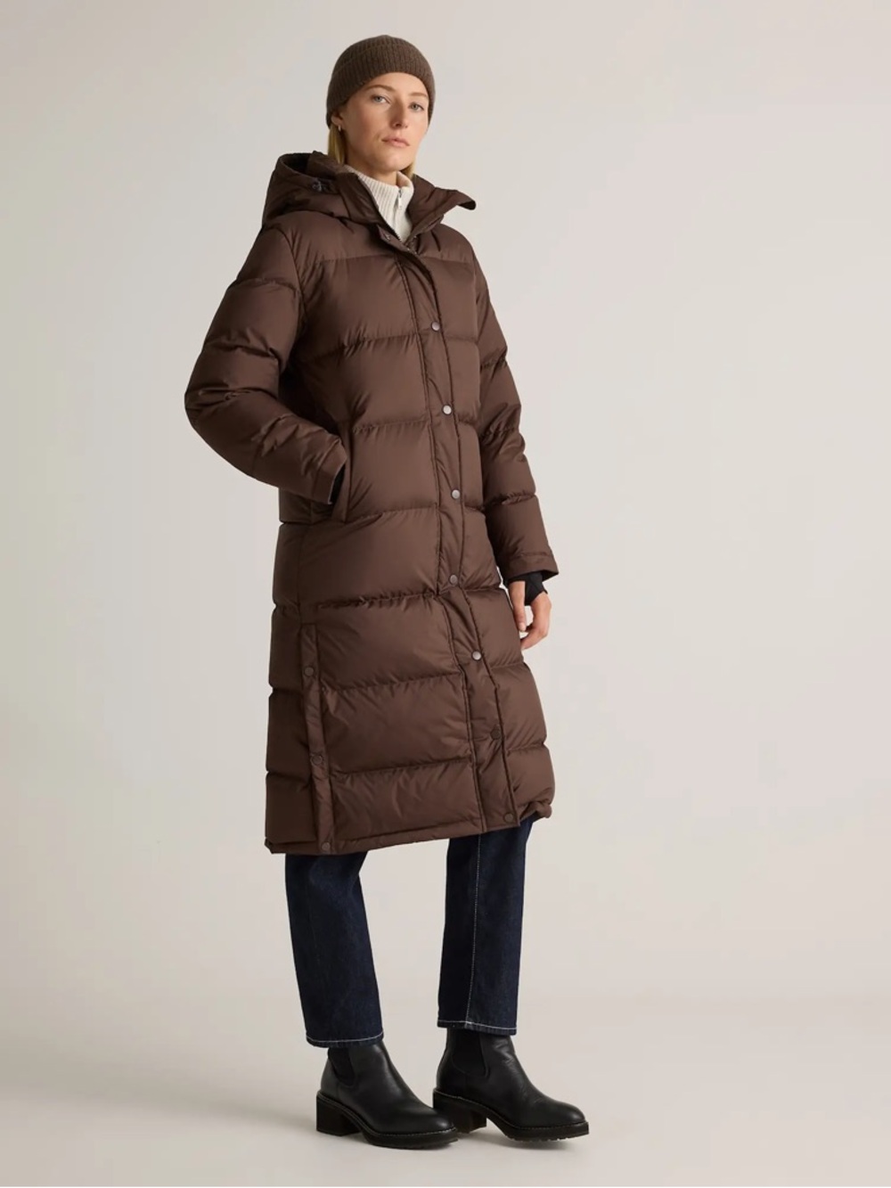 Quince Responsible Down Long Puffer Jacket Hot Fudge Small NWT - Picture 6 of 11
